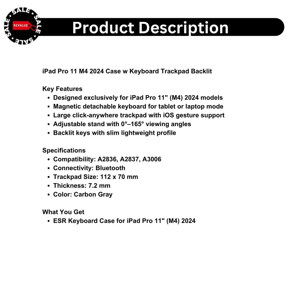 iPad Pro‎ 11 M4 2024 Case w Keyboard Trackpad Backlit